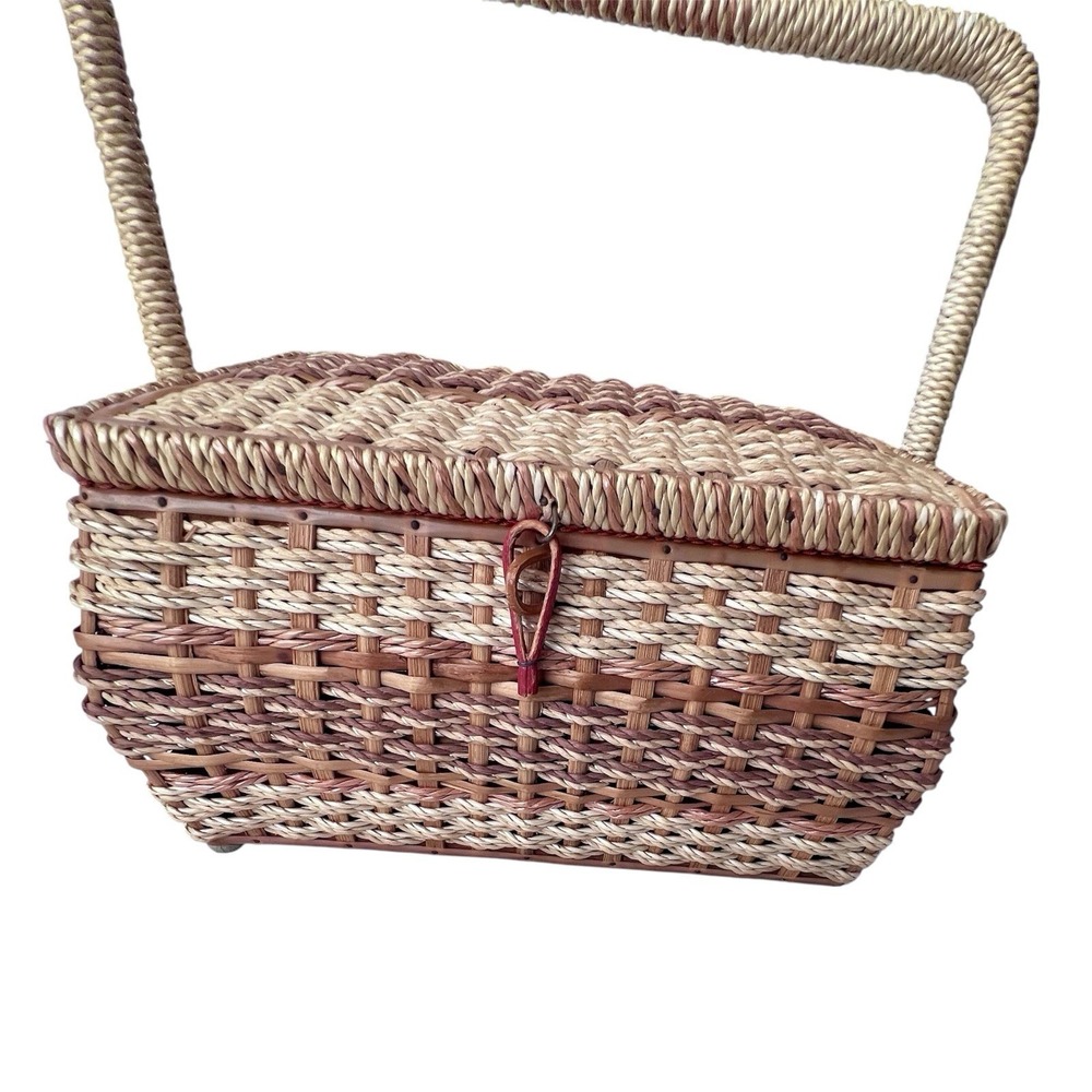 Dritz Vintage Wicker Sewing Basket‎ Pincushion Top Orange/Tan